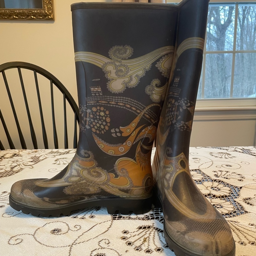 Emilio Pucci Classic Firenze Paisley Design Rubber Rain Boots